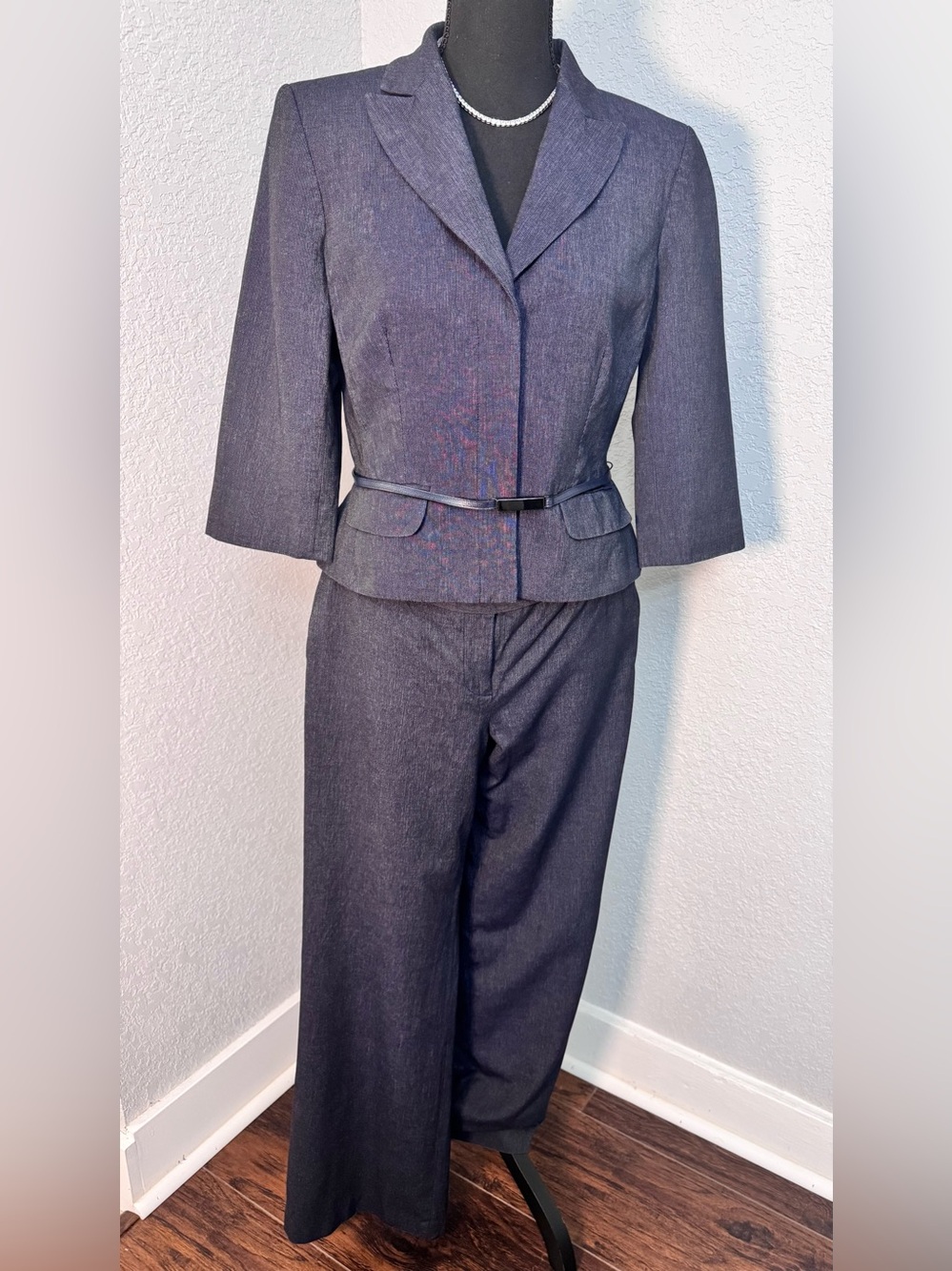 LOFT Deep Blue Tailored Pant Suit with Slim Belt Pants Size 10 Blazer Size 8